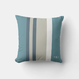 Modern Blauwgroen blauw en Tan Striped Personalize Kussen