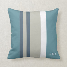 Modern Blauwgroen blauw en Tan Striped Personalize Kussen