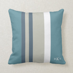 Modern Blauwgroen blauw en Tan Striped Personalize Kussen