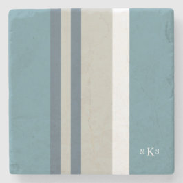 Modern Blauwgroen blauw en Tan Striped Personalize Stenen Onderzetter