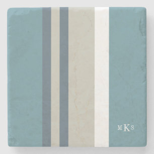 Modern Blauwgroen blauw en Tan Striped Personalize Stenen Onderzetter