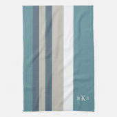 Modern Blauwgroen blauw en Tan Striped Personalize Theedoek (Verticaal)