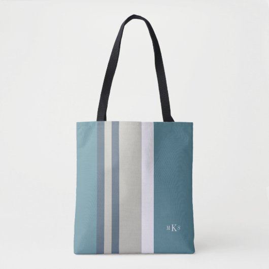 Modern Blauwgroen blauw en Tan Striped Personalize Tote Bag (Voorkant)