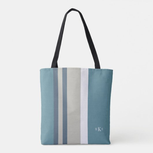 Modern Blauwgroen blauw en Tan Striped Personalize Tote Bag (Achterkant)