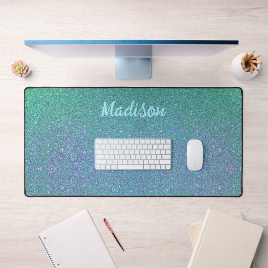Modern Blauwgroen Blauw Glitter Glam Gepersonalise Bureaumat (Kantoor 1)