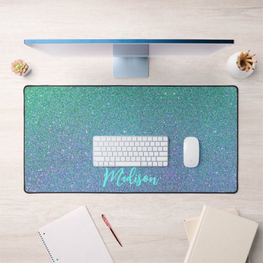 Modern Blauwgroen Blauw Glitter Ombre gepersonalis Bureaumat (Kantoor 1)