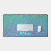 Modern Blauwgroen Blauw Glitter Ombre gepersonalis Bureaumat (Keyboard & Muis)
