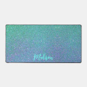 Modern Blauwgroen Blauw Glitter Ombre gepersonalis Bureaumat (Voorkant)