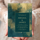 Modern Blauwgroen Blauw Goud Abstract Huwelijk Kaart