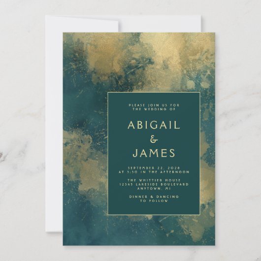 Modern Blauwgroen Blauw Goud Abstract Huwelijk Kaart (Voorkant)