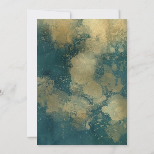 Modern Blauwgroen Blauw Goud Abstract Huwelijk Kaart (Achterkant)