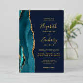 Modern Blauwgroen Blauw Goud Agaat Navy Blauw Brui Folie Uitnodiging (Staand Voorkant)
