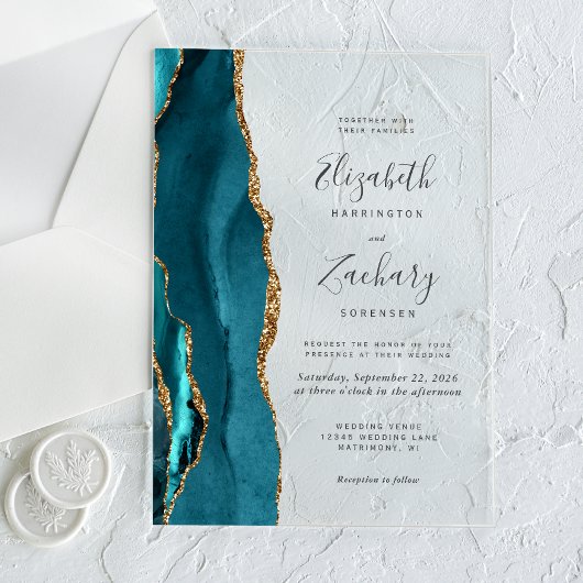 Modern Blauwgroen blauw goudfeest Acryl Uitnodigingen