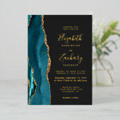 Modern Blauwgroen blauw goudgrijs huwelijk Folie Uitnodiging (Staand Voorkant)