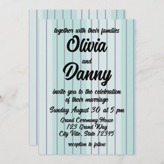 Modern Blauwgroen Blauw Grijs Strepen Strand Bruil Kaart (Voorkant / Achterkant)