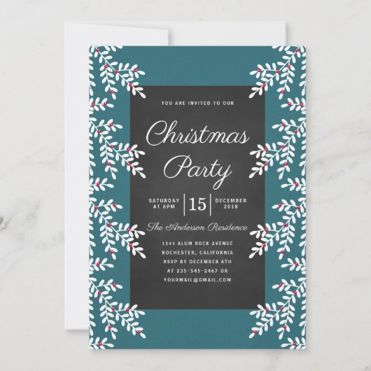 Modern Blauwgroen Blauw Kerstfeest Chalkboard Kaart (Voorkant)