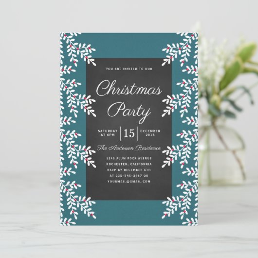Modern Blauwgroen Blauw Kerstfeest Chalkboard Kaart (Staand voorkant)
