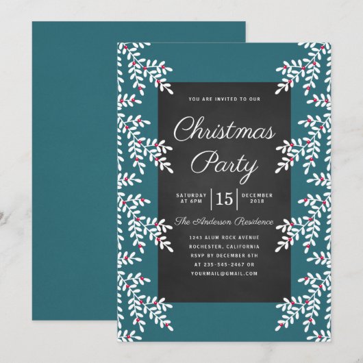 Modern Blauwgroen Blauw Kerstfeest Chalkboard Kaart (Voorkant / Achterkant)