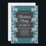 Modern Blauwgroen Blauw Kerstfeest Chalkboard Kaart<br><div class="desc">Elegante en moderne kerstfeestuitnodiging met chalkboardontwerp met blauwgroen blauwe achtergrond en kerstbloemen. Alle tekst kan worden vervangen door uw eigen tekst.</div>