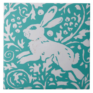 Modern Blauwgroen Blauw Konijn Leaping Bunny Natuu Tegeltje