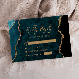 Modern Blauwgroen blauw script bruiloft RSVP Kaartje