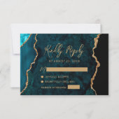 Modern Blauwgroen blauw script bruiloft RSVP Kaartje (Voorkant)