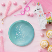 Modern Blauwgroen blauw Waterverf Ombre Baby showe Papieren Bordje (Feest)