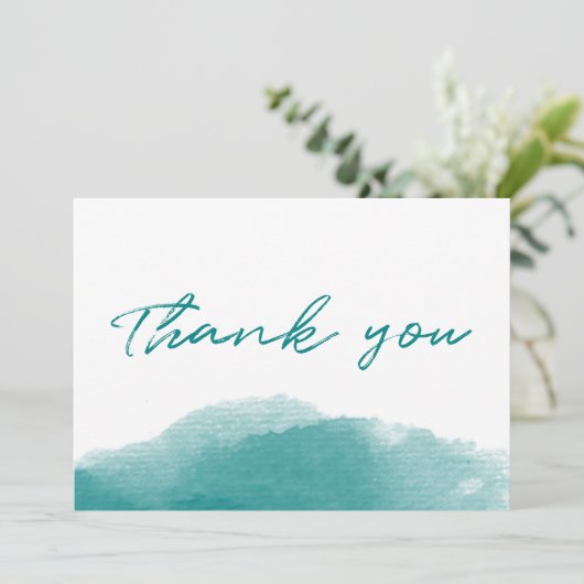 Modern Blauwgroen blauw Waterverf script bedankt k (Staand voorkant)