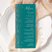 Modern Blauwgroen Blauw Zilver Glitter Edge Bruilo Menu