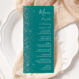 Modern Blauwgroen Blauw Zilver Glitter Edge Bruilo Menu