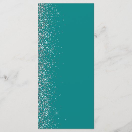 Modern Blauwgroen Blauw Zilver Glitter Edge Bruilo Menu (Achterkant)