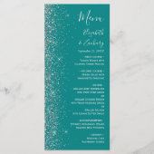 Modern Blauwgroen Blauw Zilver Glitter Edge Bruilo Menu (Voorkant)