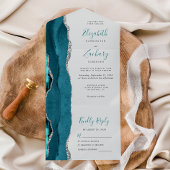 Modern Blauwgroen Blauw Zilveren Agaat Grijs Huwel All In One Uitnodiging