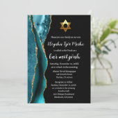 Modern Blauwgroen Blauw Zwart en Gouden Bar Mitzva Kaart (Staand voorkant)