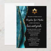 Modern Blauwgroen Blauw Zwart en Gouden Bar Mitzva Kaart (Voorkant / Achterkant)