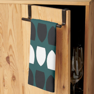 Modern Blauwgroen Blauw Zwart Geometrisch Theedoek