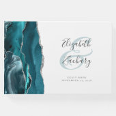 Modern Blauwgroen Blue Agate Silver Script Gastenboek (Voorkant)