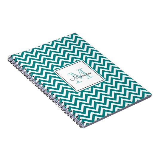 Modern Blauwgroen Chevron Pattern Monogram Notitie Notitieboek (Rechterzijde)