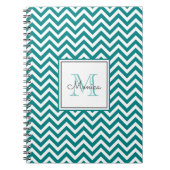 Modern Blauwgroen Chevron Pattern Monogram Notitie Notitieboek (Voorkant)
