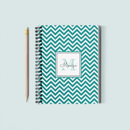 Modern Blauwgroen Chevron Pattern Monogram Notitie Notitieboek