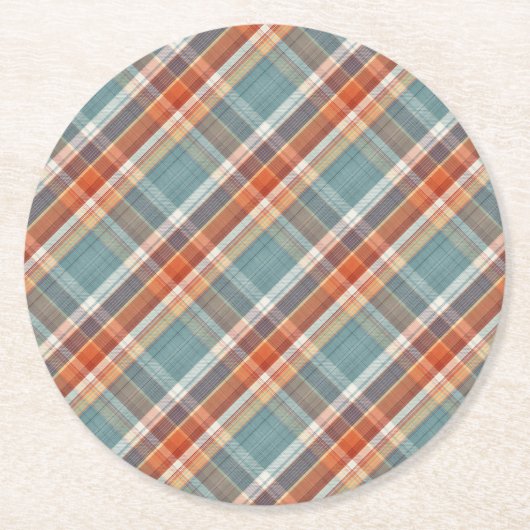 Modern Blauwgroen donkerblauw Oranje wit speldenkp Ronde Kartonnen Onderzetter (Voorkant)