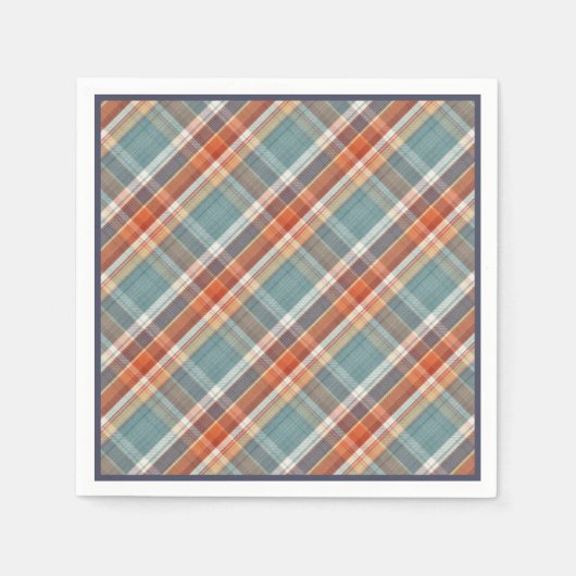 Modern Blauwgroen donkerblauw Oranje wit speldenkp Servet (Voorkant)