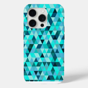 Modern Blauwgroen driehoekspatroon iPhone 15 Pro Case