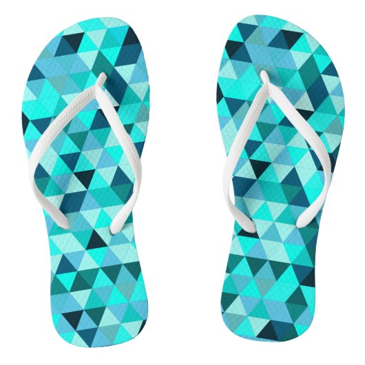 Modern Blauwgroen driehoekspatroon Teenslippers (Voetbed)