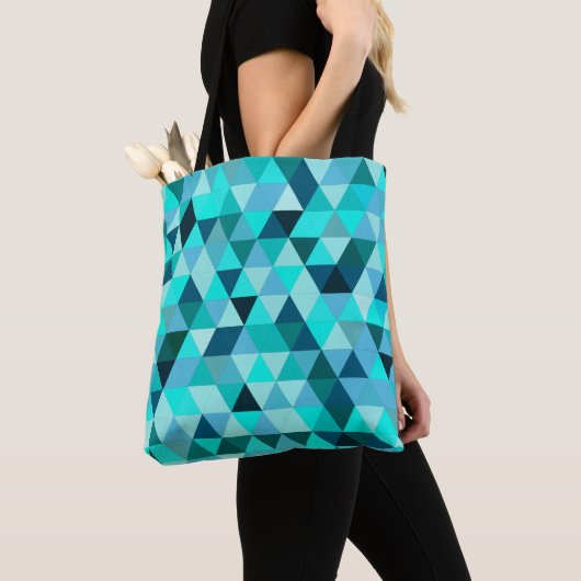 Modern Blauwgroen driehoekspatroon Tote Bag (Dichtbij)