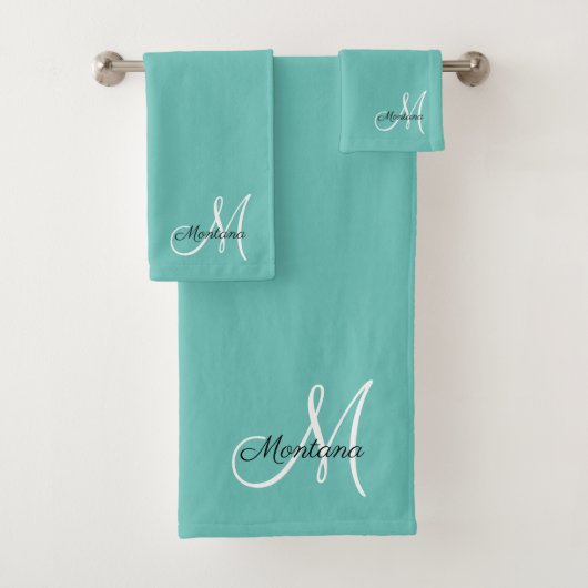 Modern Blauwgroen elegant monogram script Bad Handdoek (Insitu)