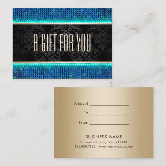 Modern Blauwgroen en blauw Sequin Cadeaubon Kortingskaartje (Voorkant / Achterkant)