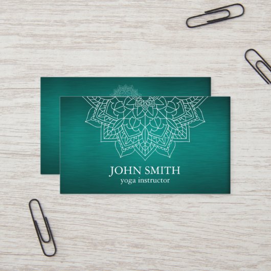 Modern Blauwgroen en Gold Mandala Yoga Instructor Visitekaartje (Voorkant / Achterkant in situ)