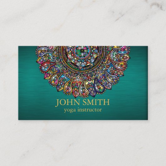 Modern Blauwgroen en Gold Mandala Yoga Instructor  Visitekaartje (Voorkant)