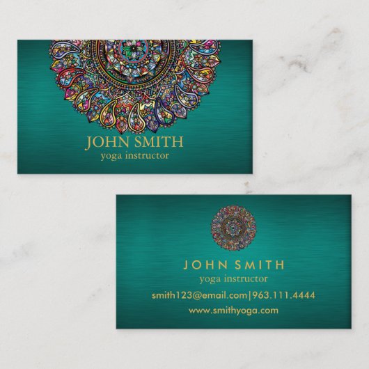 Modern Blauwgroen en Gold Mandala Yoga Instructor  Visitekaartje (Voorkant / Achterkant)